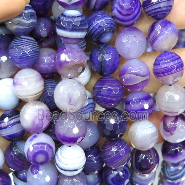 faceted round striped Agate Beads, purple