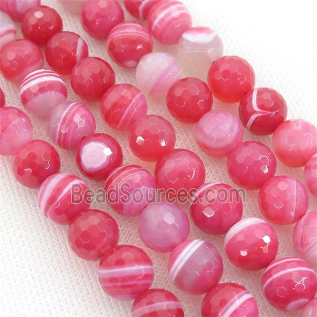 red Striped Agate Beads, faceted round, A grade