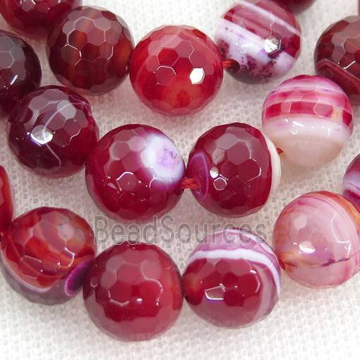 faceted round Striped Agate Beads, christmas red, A grade