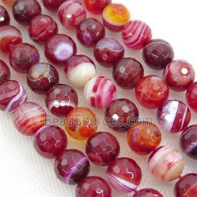 faceted round Striped Agate Beads, christmas red, A grade