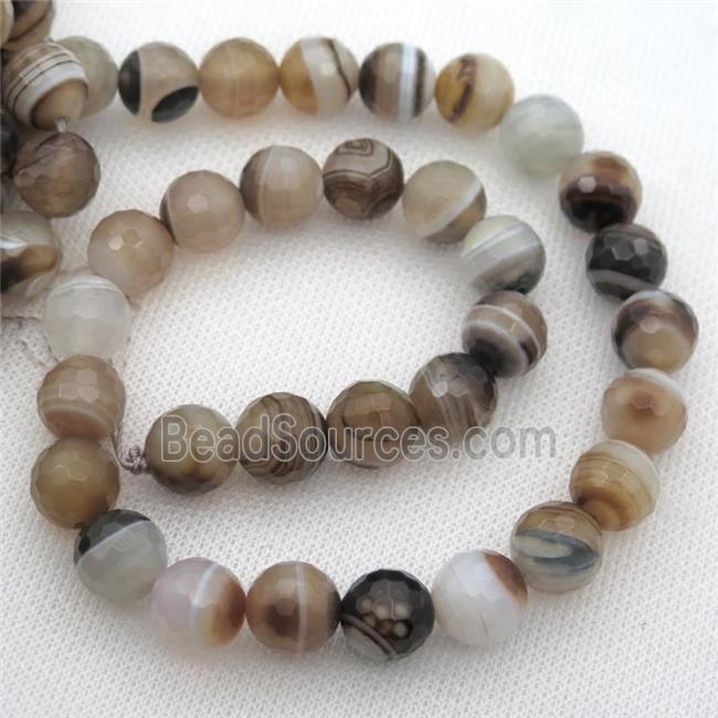 coffee Striped Agate Beads, faceted round, A grade