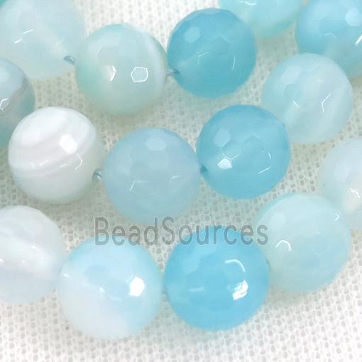 aqua Striped Agate Beads, faceted round, A grade