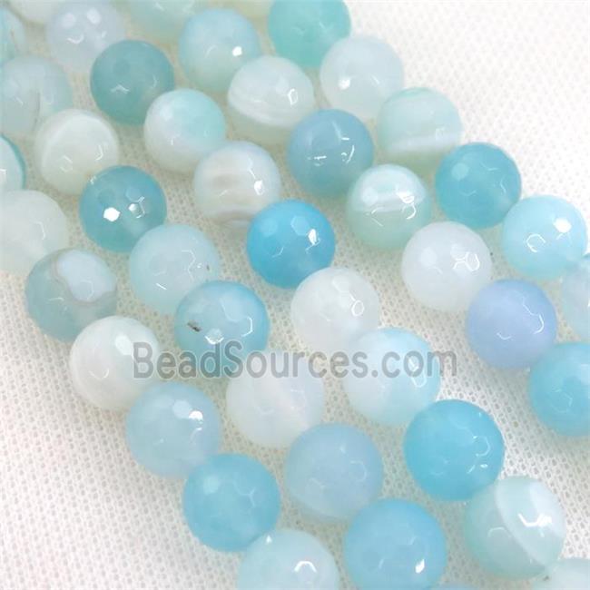 aqua Striped Agate Beads, faceted round, A grade