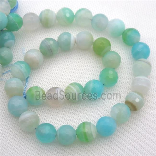 aqua Striped Agate Beads, faceted round, A grade