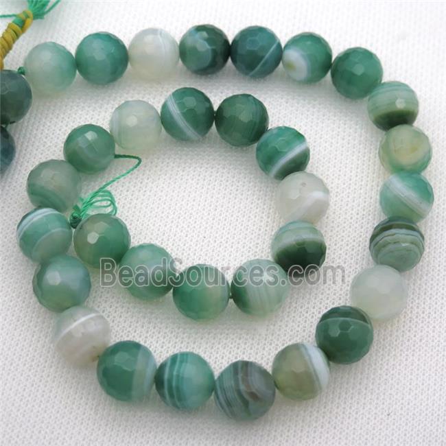 green Striped Agate Beads, faceted round, A grade