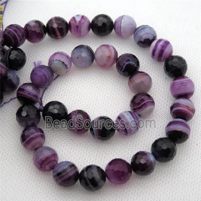 purple Striped Agate Beads, faceted round, A grade