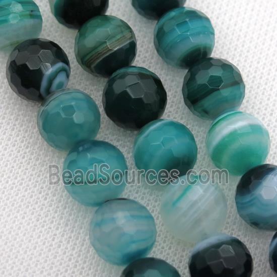 peacock green Striped Agate Beads, faceted round, A grade