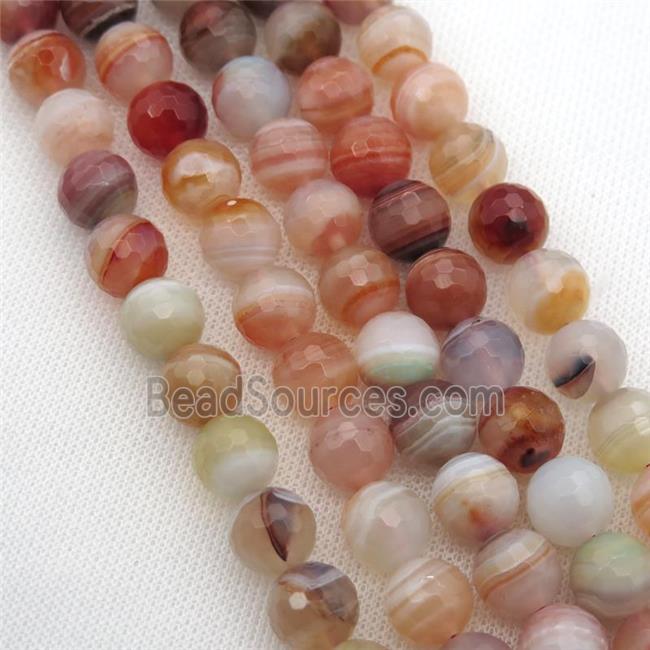 lt.red Striped Agate Beads, faceted round, A grade