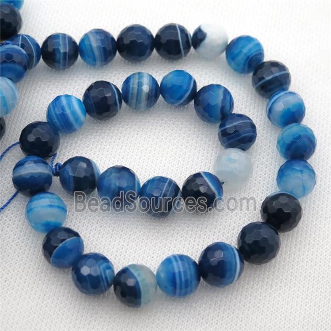 Natural Stripe Agate Beads Banded Blue Dye Faceted Round