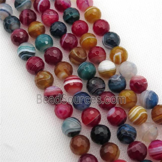 Natural Stripe Agate Beads Banded Faceted Round Mixed Color Dye