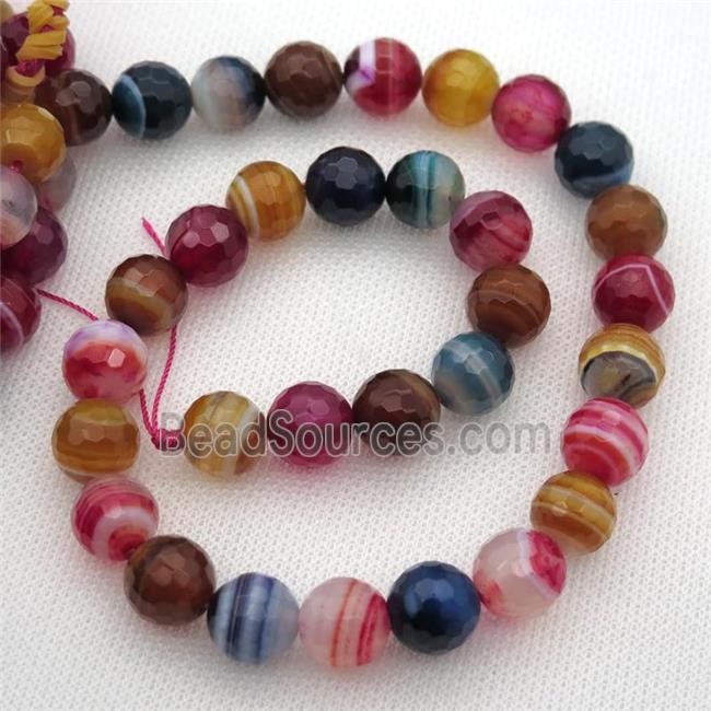 Natural Stripe Agate Beads Banded Faceted Round Mixed Color Dye