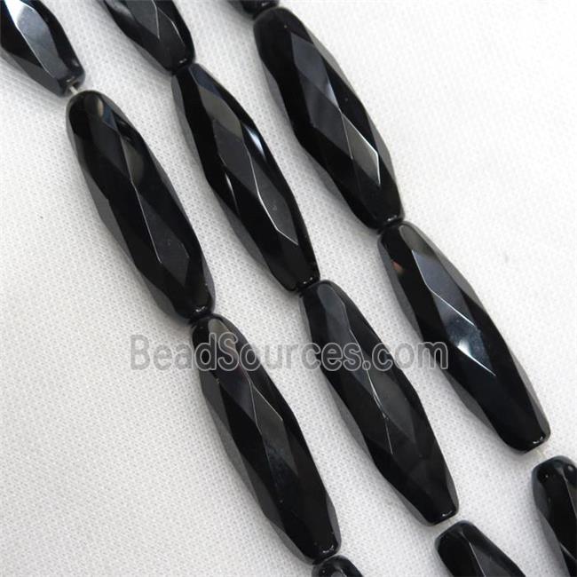 black Onyx Agate Beads, faceted rice