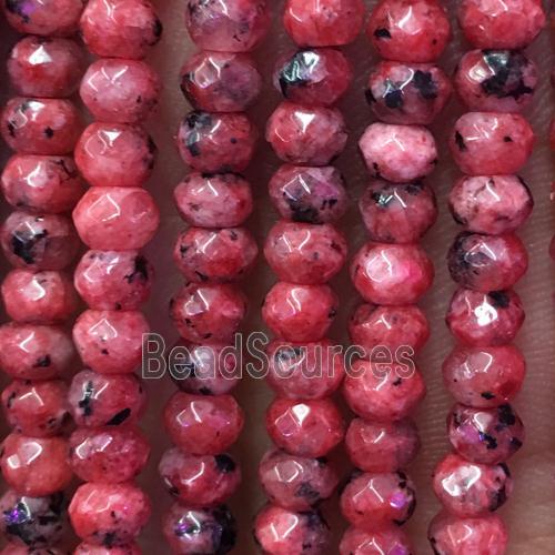 Jade beads, red dye, faceted rondelle