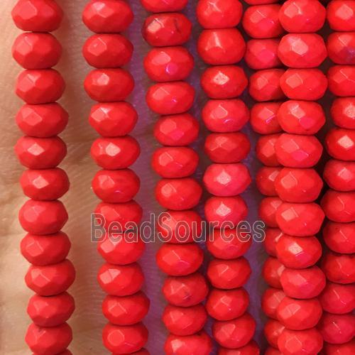 Jade beads, red dye, faceted rondelle