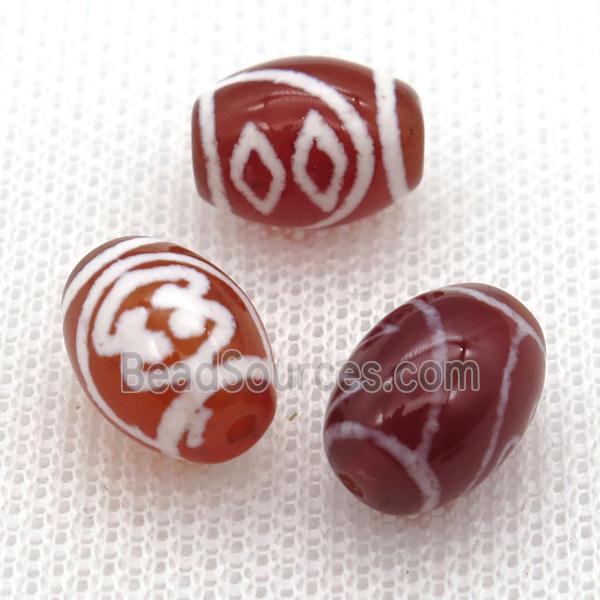 red tibetan DZi barrel beads