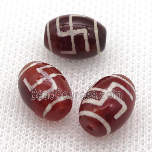 red tibetan DZi barrel beads