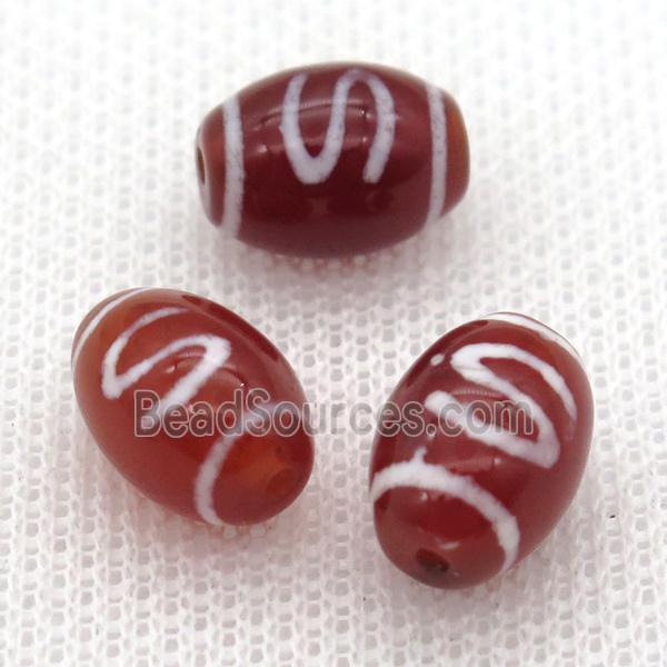 red tibetan DZi barrel beads