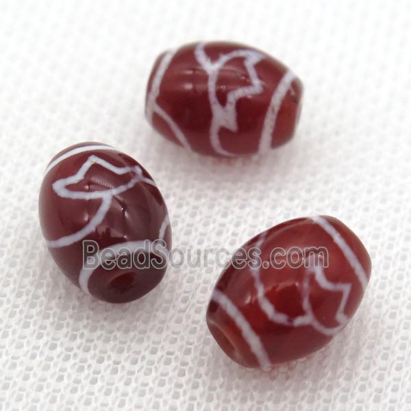 red tibetan DZi barrel beads