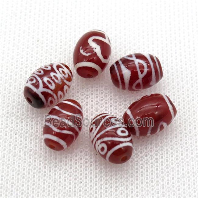 red tibetan DZi oval rice beads, mixed