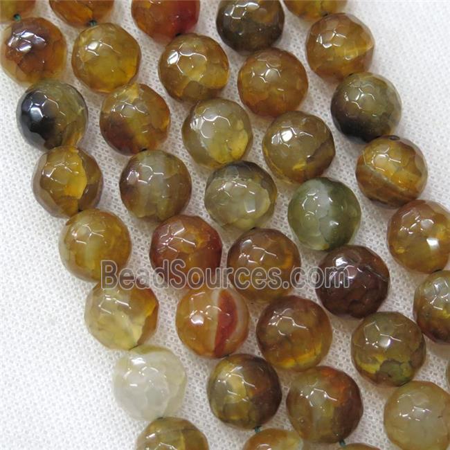 faceted round crackle Agate Beads, coffee