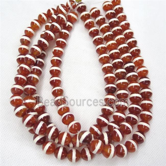 Red Tibetan Agate Beads Round Smooth Line