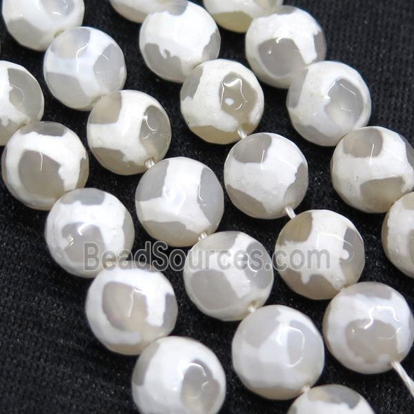 faceted round white Tibetan Agate Beads, football