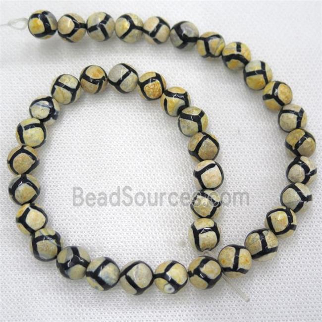 faceted round Tibetan Agate Beads, football