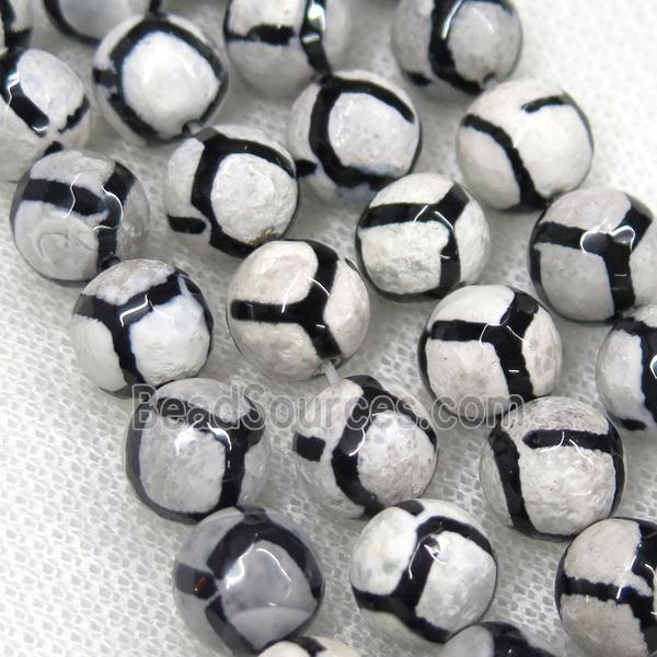 faceted round Tibetan Agate Beads, football