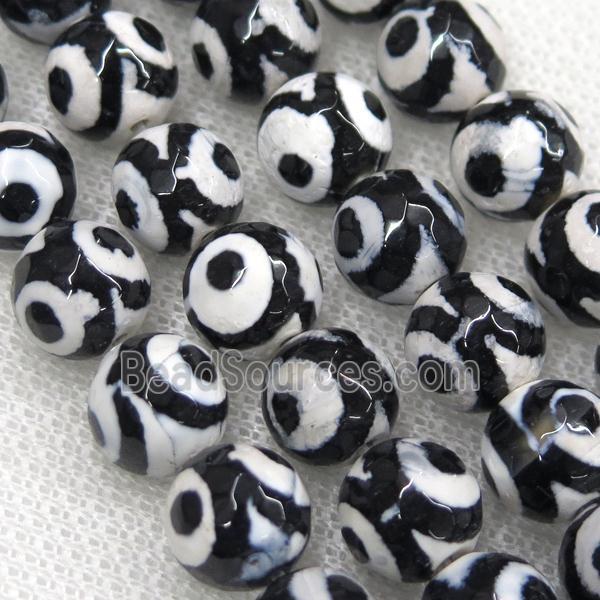 faceted round black Tibetan Agate Beads, eye