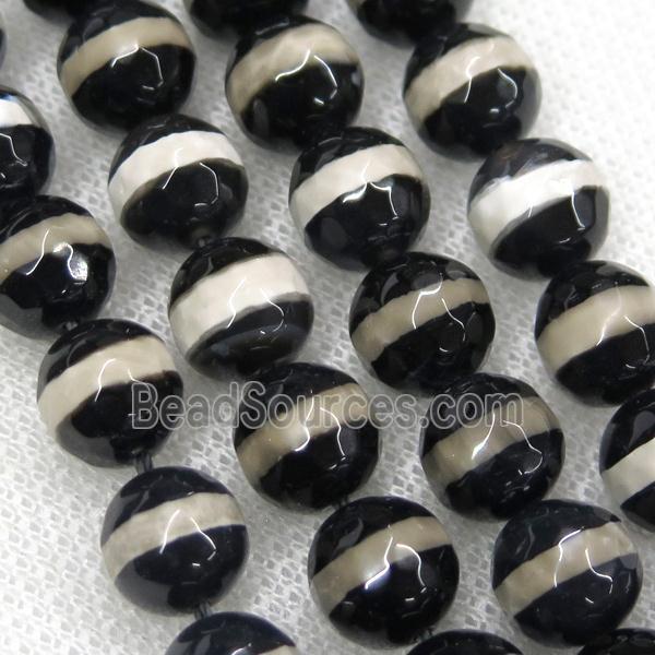 faceted round black Tibetan Agate Beads, line