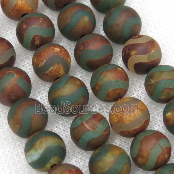 round green tibetan agate beads, wave, matte