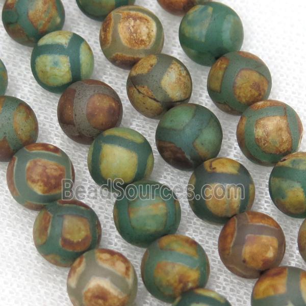 round green Tibetan Agate Beads, football, matte