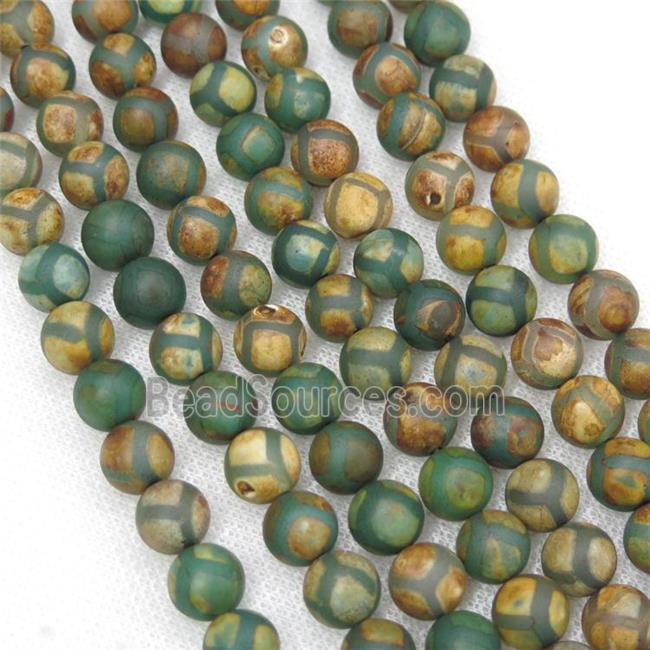 round green Tibetan Agate Beads, football, matte