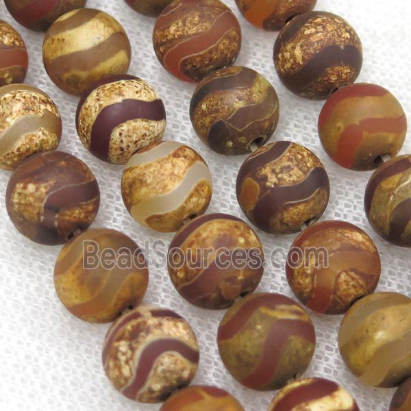 round matte tibetan agate beads, wave, antique red