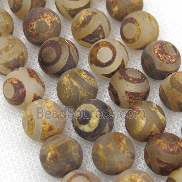 round tibetan agate beads, eye, antique coffee