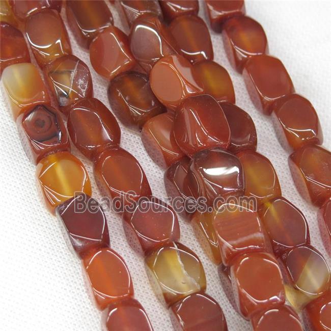 red Carnelian Agate beads, faceted cuboid