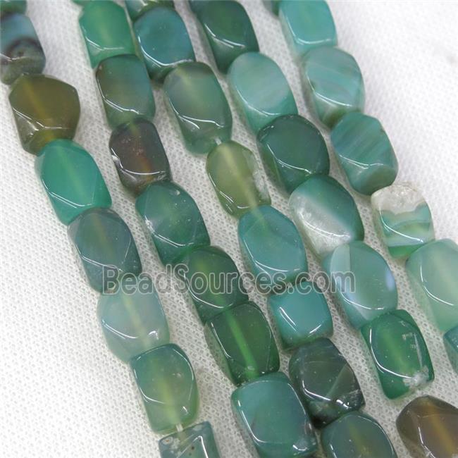 green Agate beads, faceted cuboid