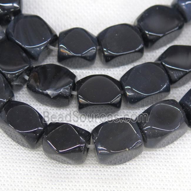 black Agate beads, faceted cuboid