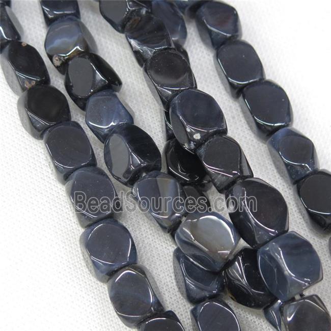 black Agate beads, faceted cuboid