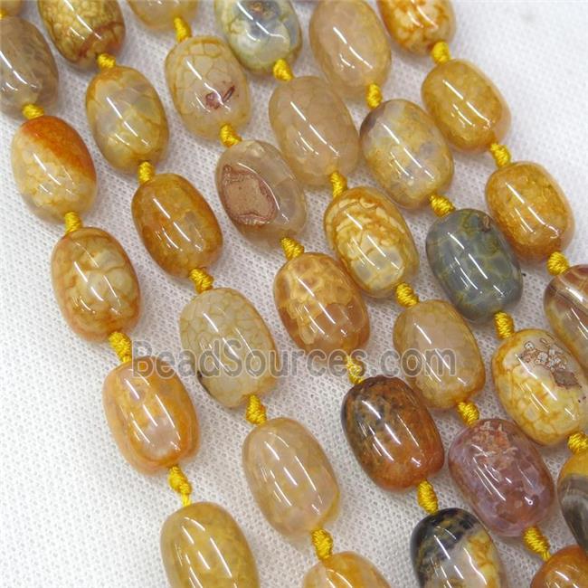 yellow dragon veins agate barrel beads with knot