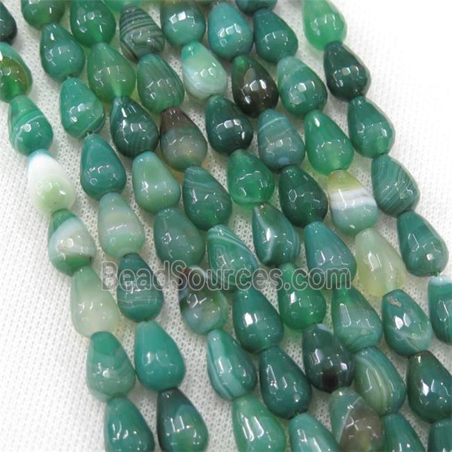 green stripe Agate beads, faceted teardrop