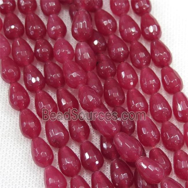 red Agate Beads, faceted teardrop