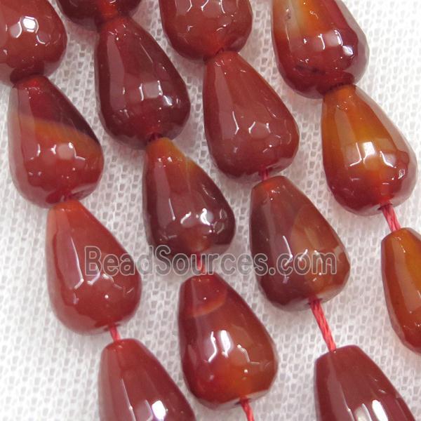 red carnelian agate beads, faceted teardrop