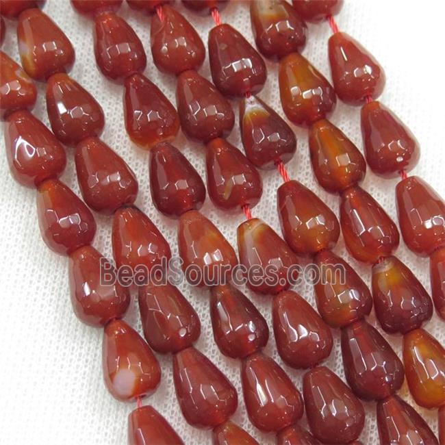 red carnelian agate beads, faceted teardrop