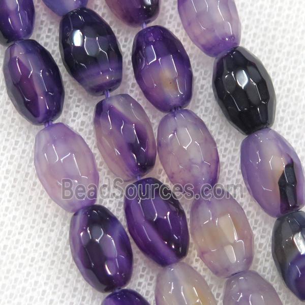 purple Agate beads, faceted barrel