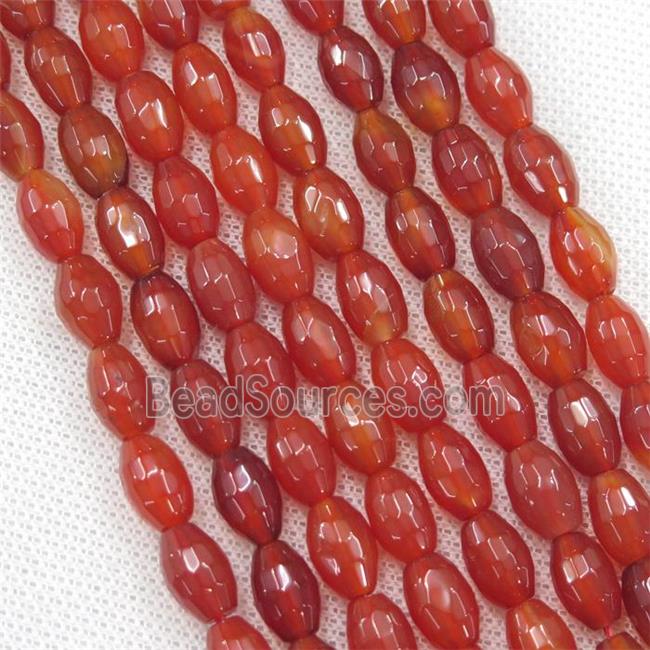 red Agate beads, faceted barrel