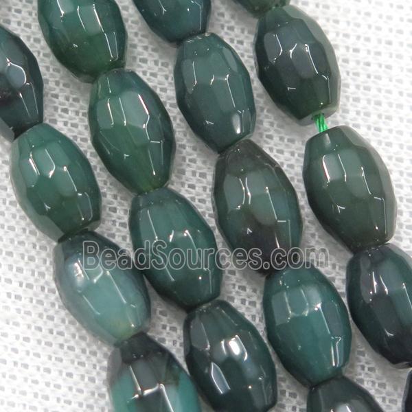 green Agate beads, faceted barrel