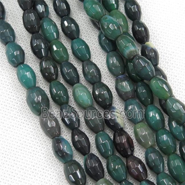 green Agate beads, faceted barrel