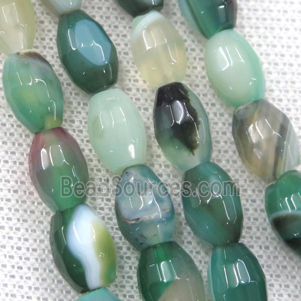 green Agate beads, faceted barrel