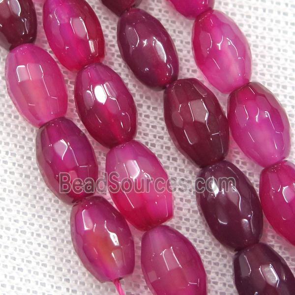 hotpink Agate beads, faceted barrel